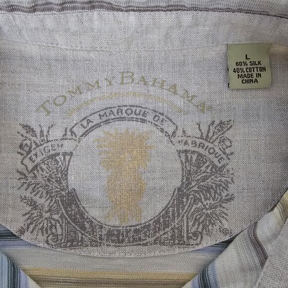 Tommy Bahama Polo Shirt Silk Cotton Men L Multicolor Striped Short Sleeves - Picture 12 of 13